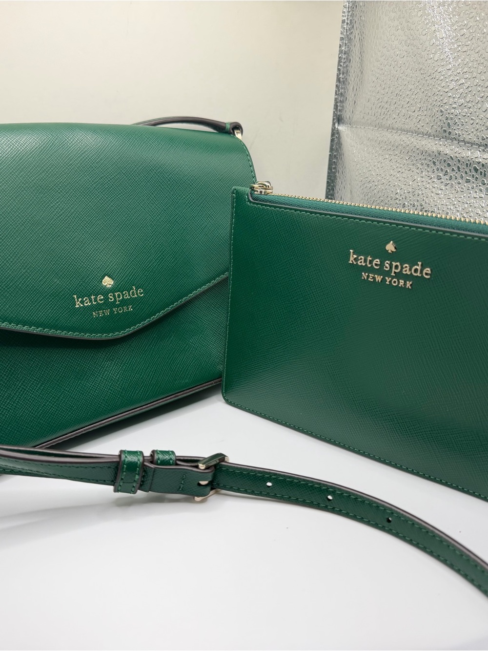 Kate Spade Sadie Green Crossbody Bag & Staci Wristlet Set
